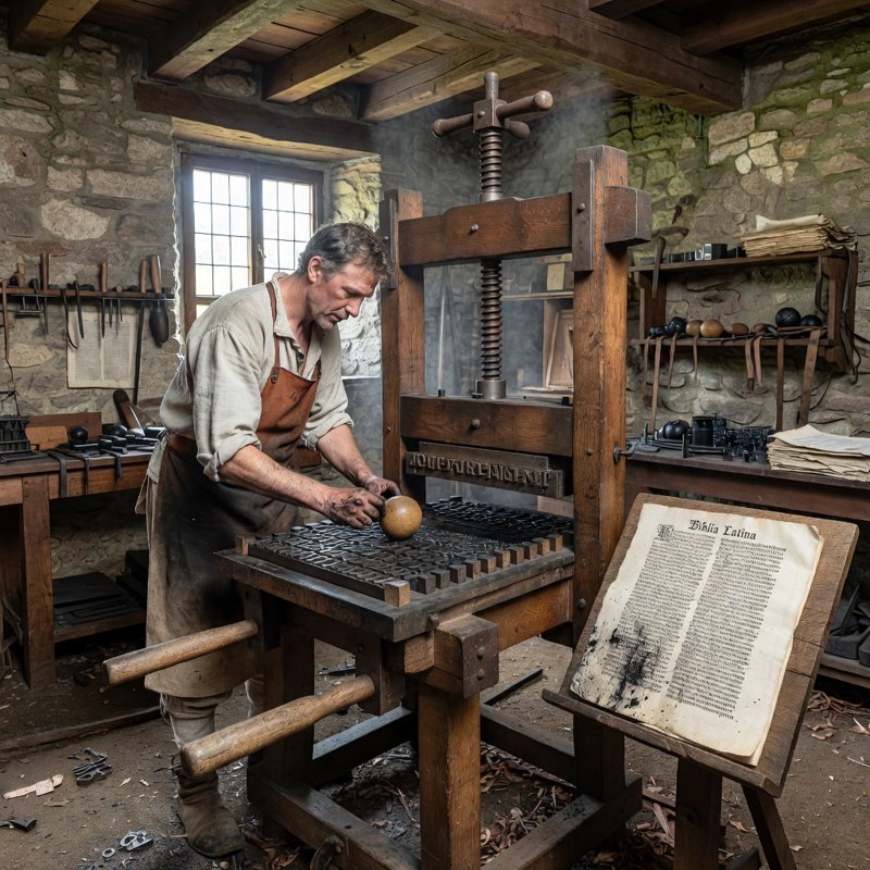 Reproduction of a Gutenberg printing press